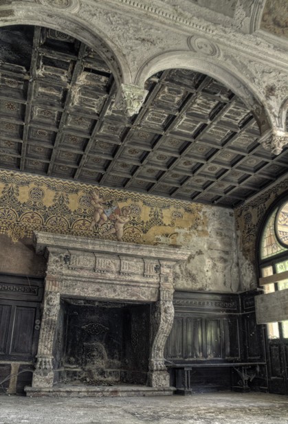 Antique Fireplace Prior to Reclamation in an Old Italian Mansion