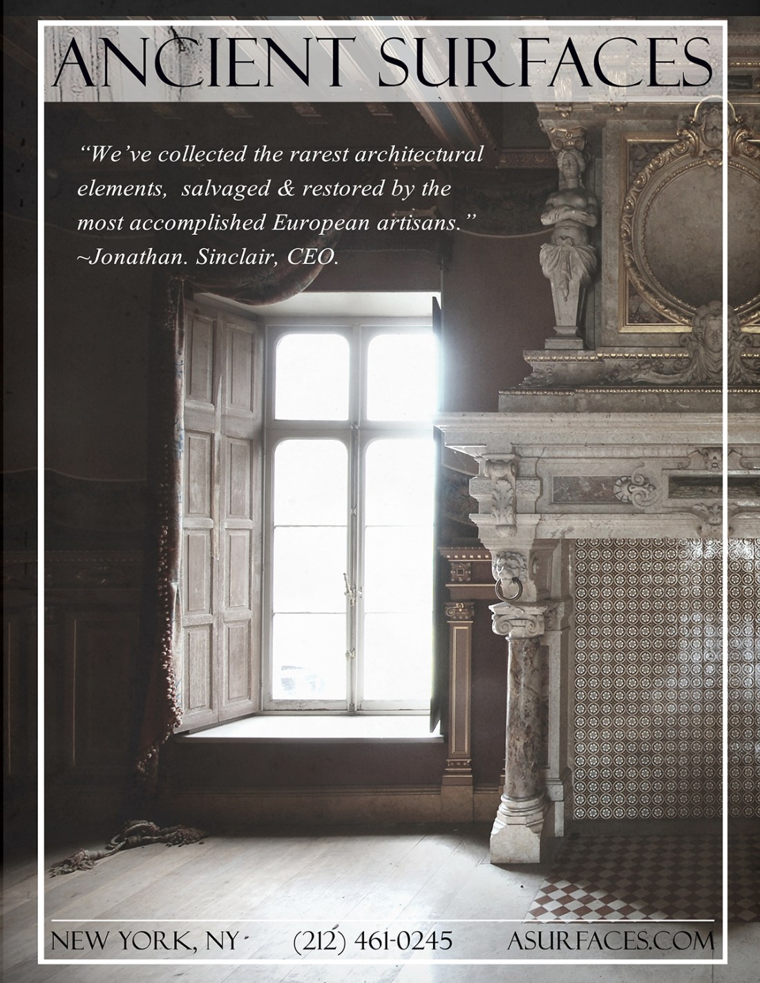 Elaborately hand carved antique marble fireplace, restored by Ancient Surfaces.