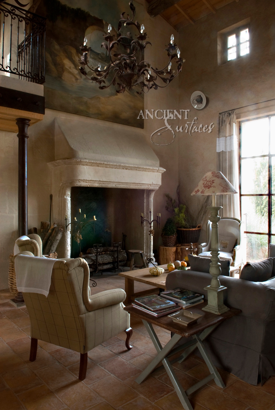 A reclaimed 17th century French Fireplace Mantle from Aix-En-Provence. Reclaimed and sold by Ancient Surfaces.