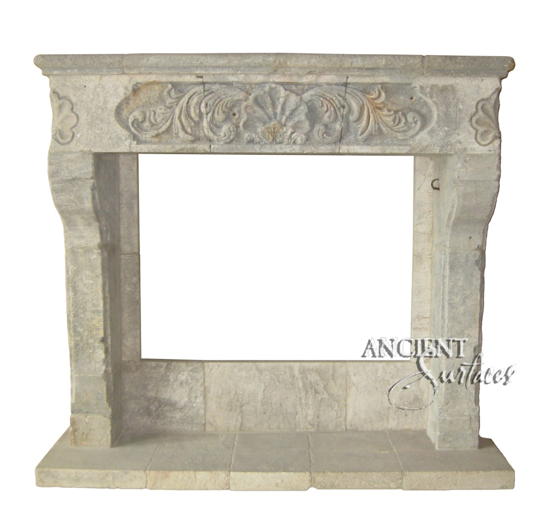 Antique stone fireplace by Ancient Surfaces. Ideas and examples from our upcoming online catalog.   http://www.ancientsurfaces.com/Antique-Fireplaces.html
