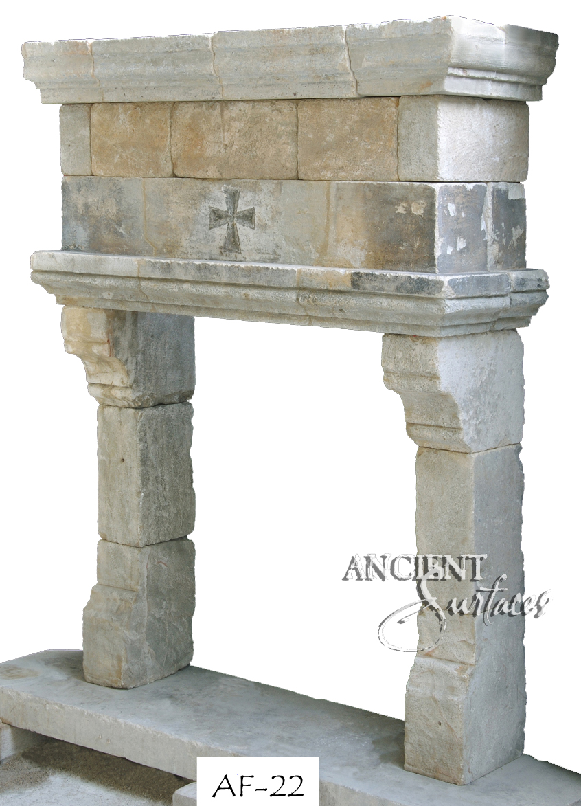 Antique stone fireplace by Ancient Surfaces. Ideas and examples from our upcoming online catalog.   http://www.ancientsurfaces.com/Antique-Fireplaces.html