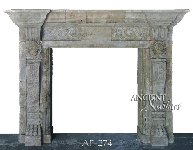 Antique stone fireplace by Ancient Surfaces. Ideas and examples from our upcoming online catalog.   http://www.ancientsurfaces.com/Antique-Fireplaces.html