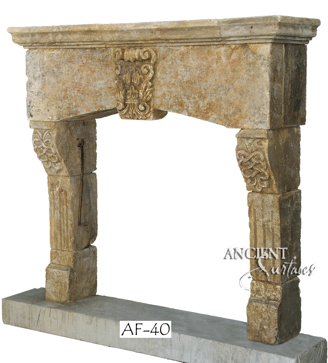 Antique stone fireplace by Ancient Surfaces. Ideas and examples from our upcoming online catalog.   http://www.ancientsurfaces.com/Antique-Fireplaces.html