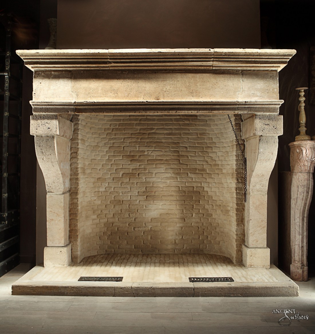 French Limestone Fireplace