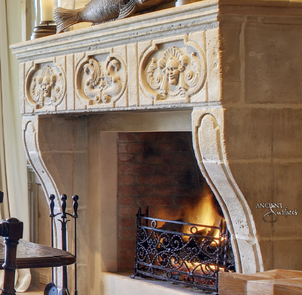 French Limestone Fireplace