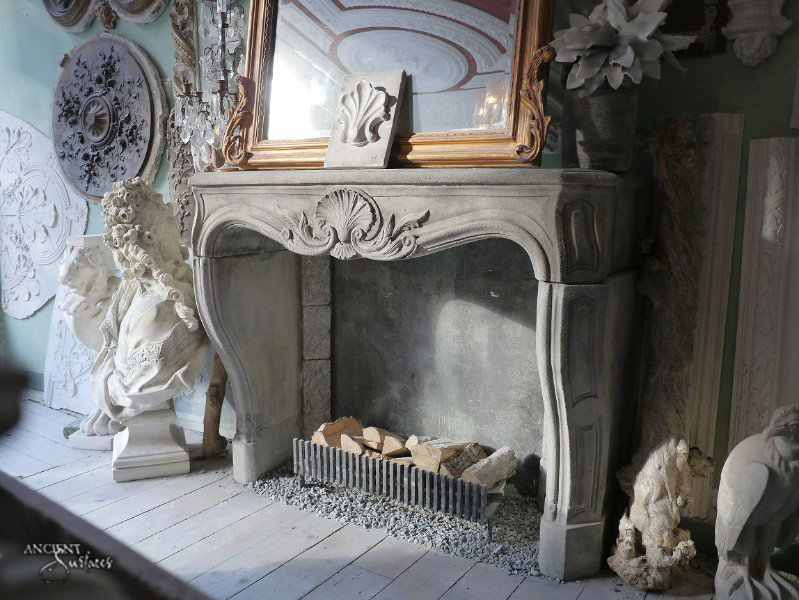 French Louis 16 Limestone Fireplace