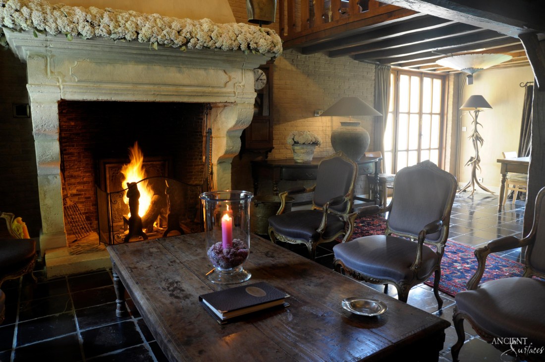 Old-farmhouse-cottage-antique-limestone-fireplace